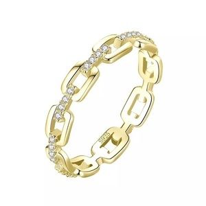 Gold Plated 925 Sterling Silver Simple Cadena Hueca Stackable Ring